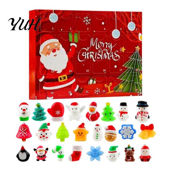 Festival Advent Calendar Merry Christmas Calendar, with 24 Stress Relief Squeeze Toys, Days Xmas Countdown Box, Holiday Party Gift Toys