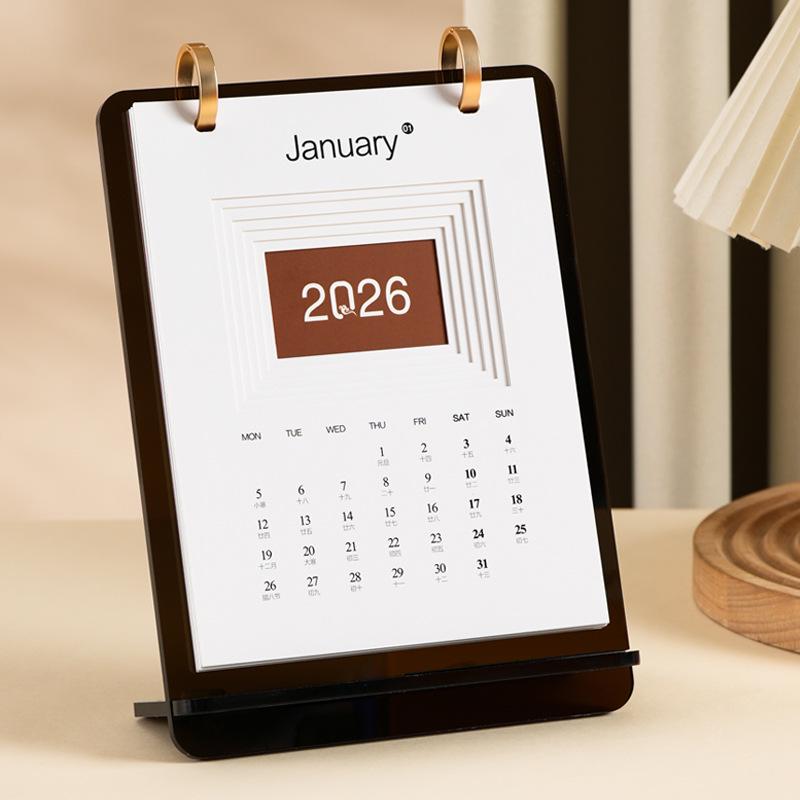 2026 Jahr des Pferdes Acryl-Schreibtischkalender - Einfacher Ins-Stil, Anpassbares Büro-Ornament
