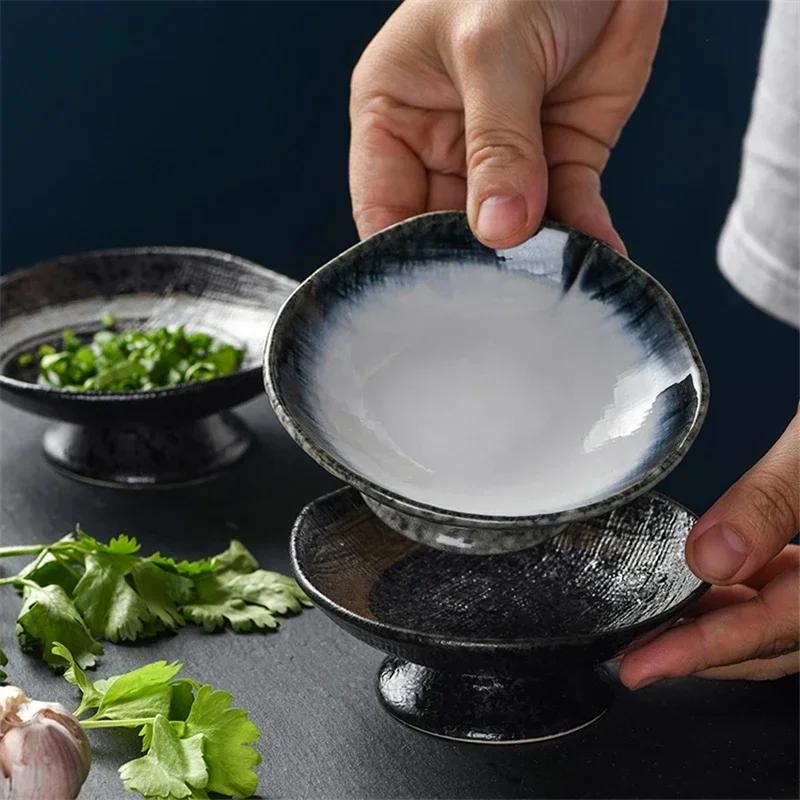 Creative Japanese ceramic plate with high feet saucer saucer snack tea dessert plates snack plate fruit plate bowls ramekin