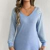 Spring & Autumn Casual Striped V-Neck Long-Sleeve Top for Women - Loose Fit, Large Sizes