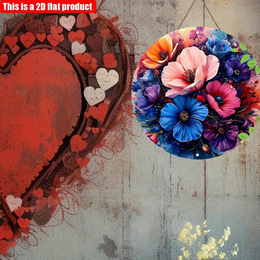 2D Flat 20*20cm 1pc Colorful Vibrant Flower Pattern Arrangement Wall Art Decor, Vintage&mysterious Round Hanging Sign with Colorful Petals and Pollen