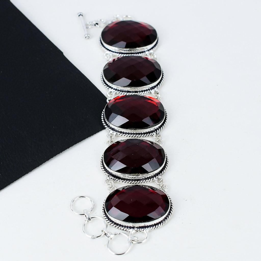 Wunderschönes rotes Granat-Edelstein Handgefertigt 925 Sterlingsilber Armband, Rotes Granat-Armband für Ehefrau, Unisex-Armband, Hochzeitsgeschenke