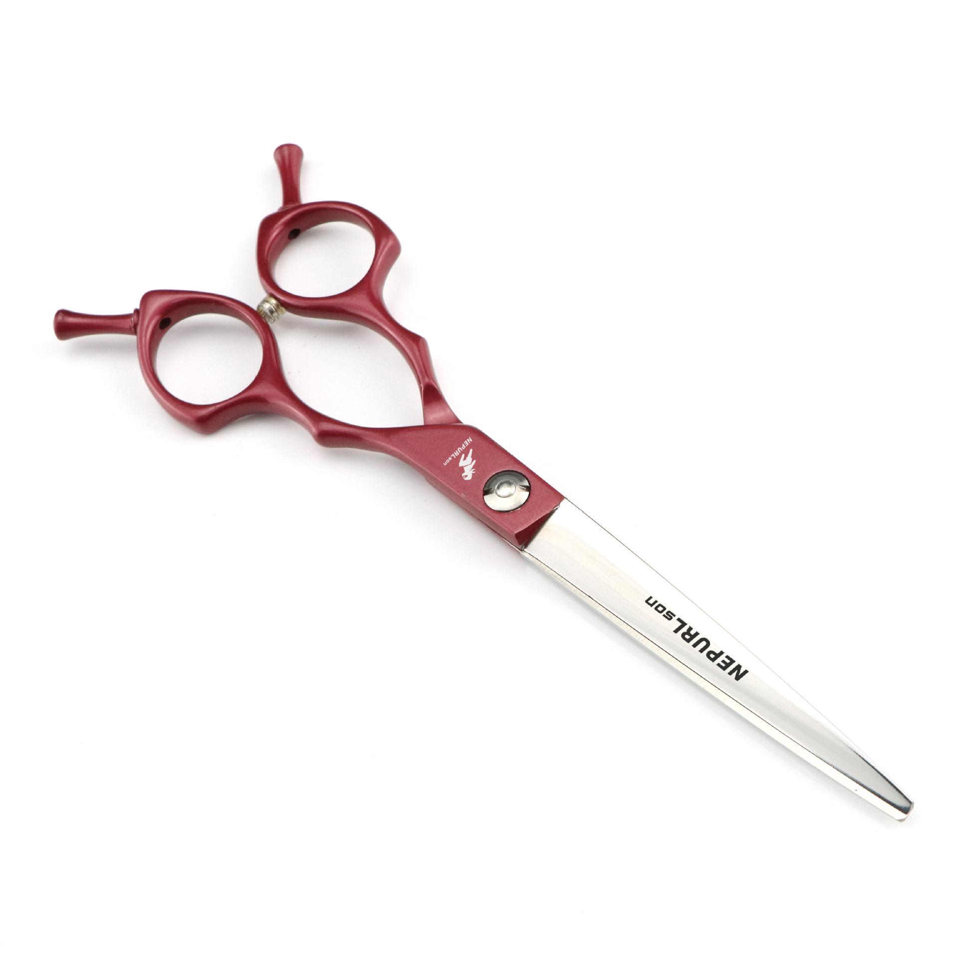 Napson 6.5 Red Pet Grooming Scissors, Dual-use Curved Shears for Pets