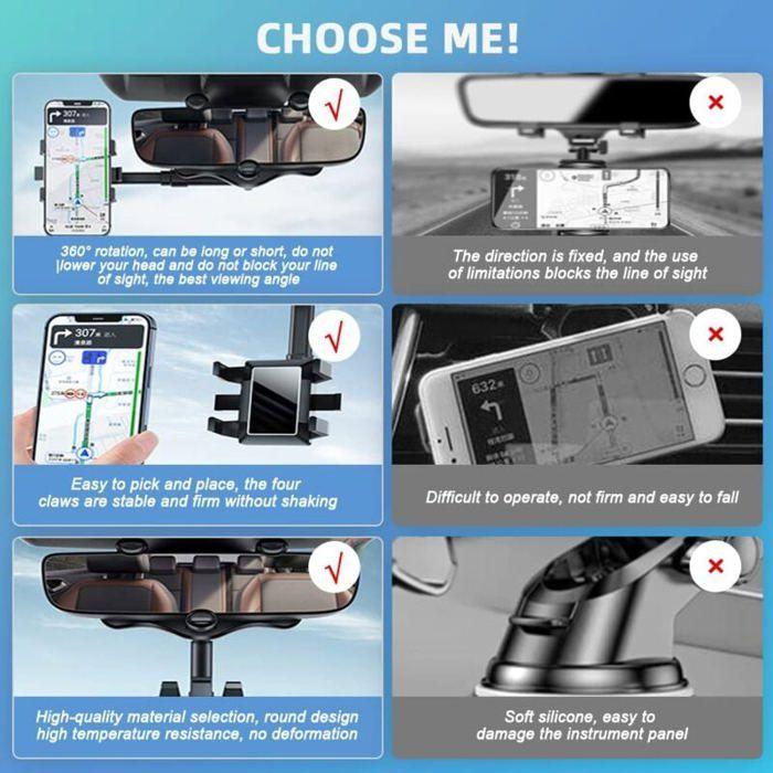 Phone Holder - RNEMITERY - Rearview Mirror - 360° Rotatable - Retractable - For Smartphones