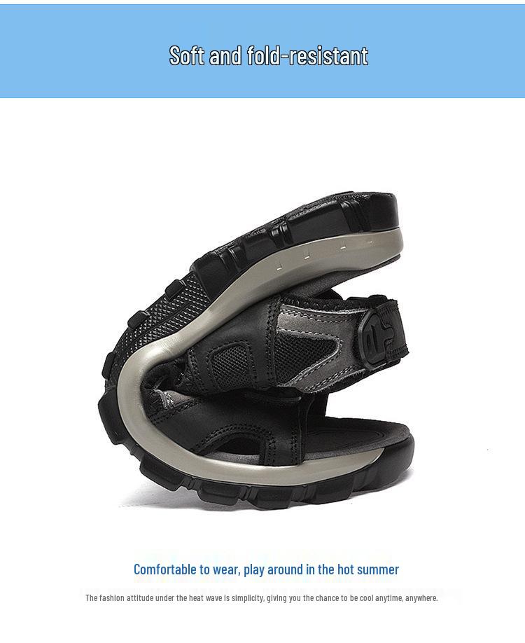 Men's Summer Velcro Cowhide Sandals: First-Layer Beach & Outdoor Wear
