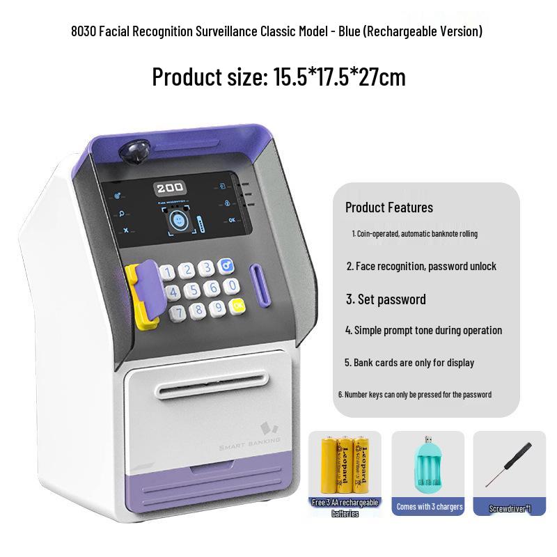 Smart ATM Money Box with Face Recognition and Password, Automatic Coin Loader - Children's Toy Safe