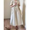 Women's summer new literary and retro Japanese long dress loose casual and thin short-sleeved dress small lazy style