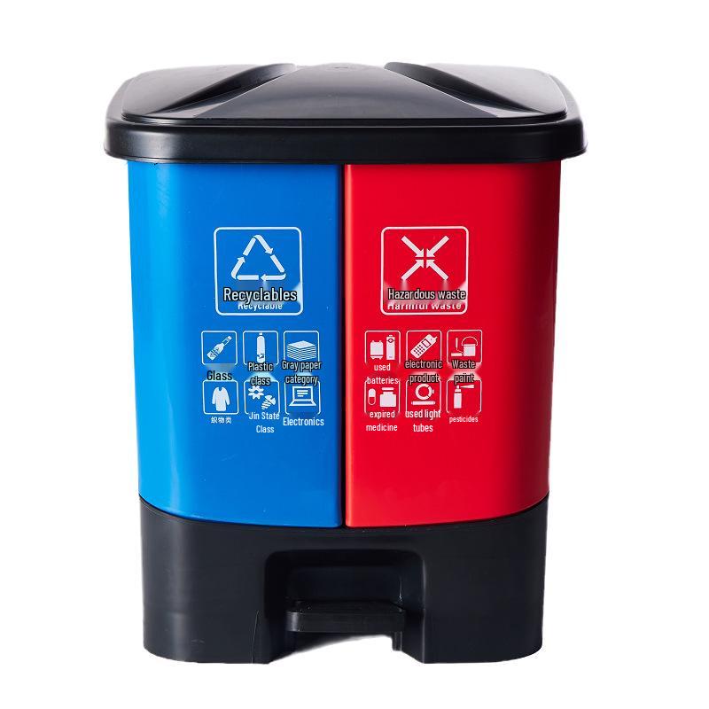Twin-Compartment Thickened Trash Can with Lid - Large Capacity Pedal Bin for Kitchen & Outdoors