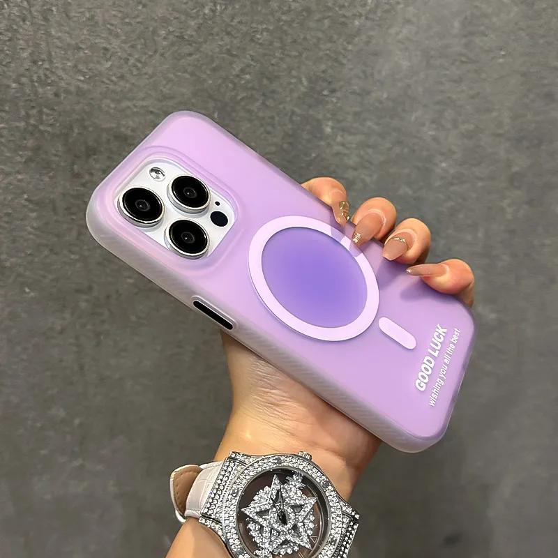 Carcasă de telefon MagSafe la modă, culoare bomboane, pentru iPhone 15, 15Pro Max, 14, 13 Pro, 12, 11, mată, cu încărcare wireless, rezistentă la șocuri