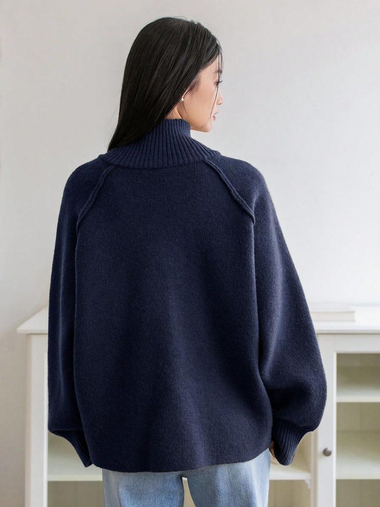 Solid Stand Collar Zip Knitted Cardigan Top Sweater Jacket