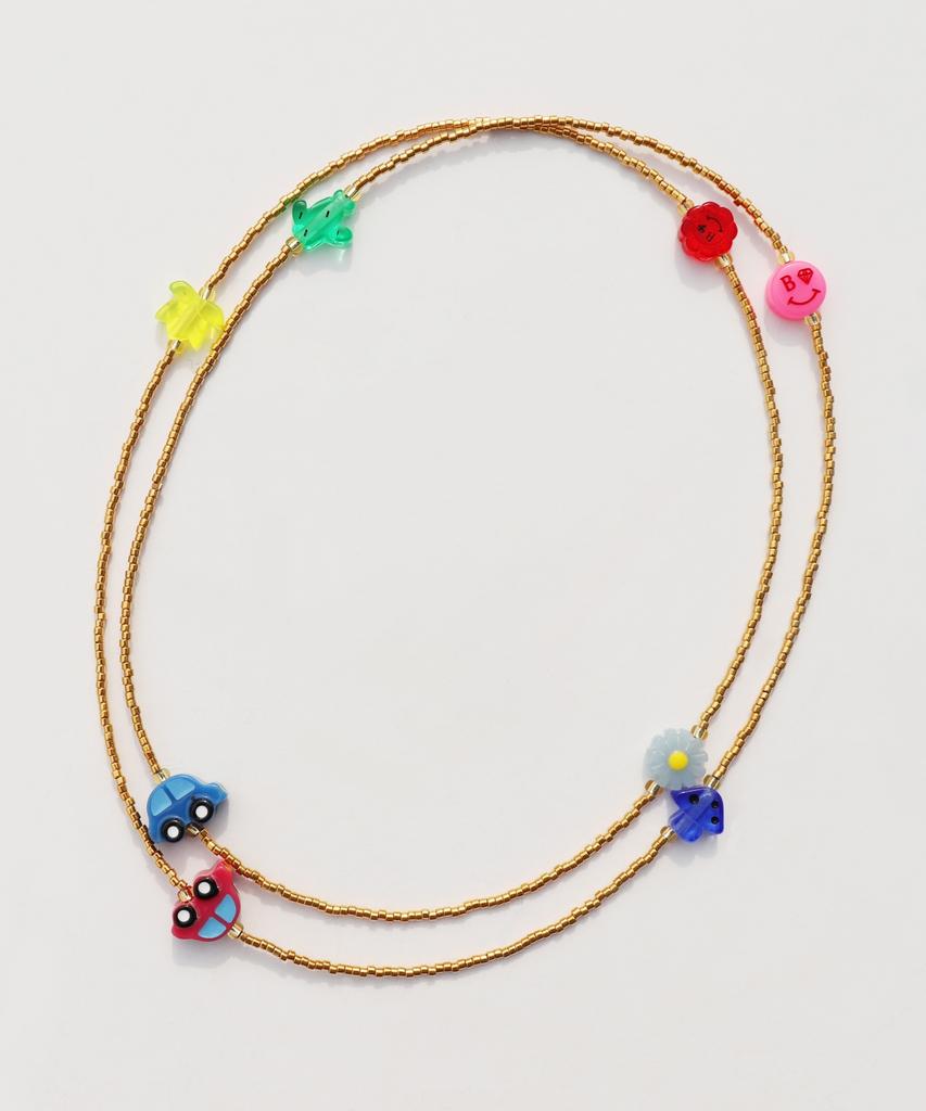 Bonbeau Unique And Fun Charms Gold Beads Long Necklace Color Motif Charm Gold Bead Long Necklace Kitsch Necklace