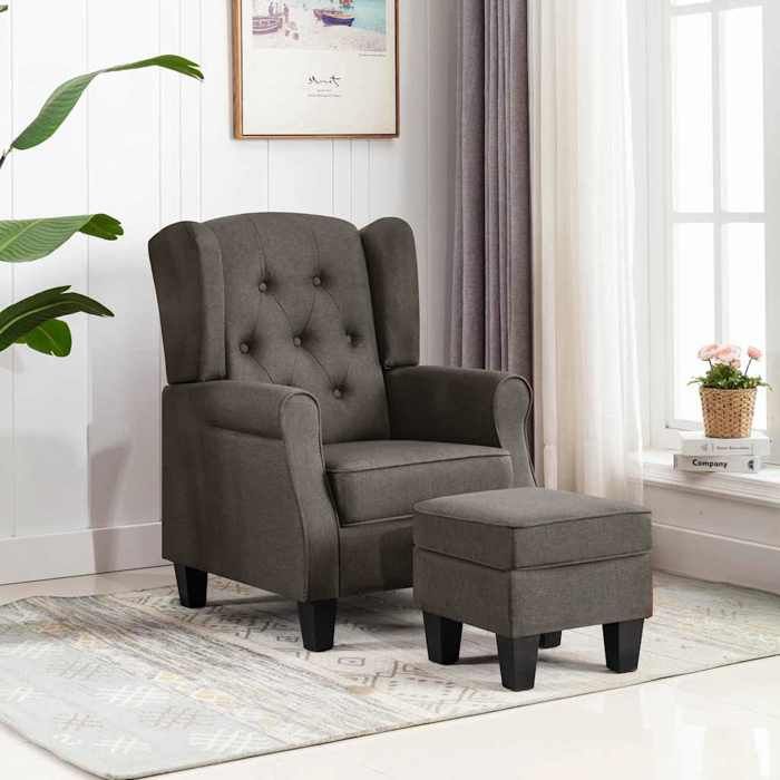 VidaXL Fauteuil avec repose-pied Taupe Tissu