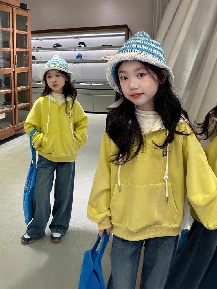 Girls' Fashionable Korean-Style Hoodie - Autumn 2025 Collection, Casual Spring/Autumn Sweatshirt for Big Children.