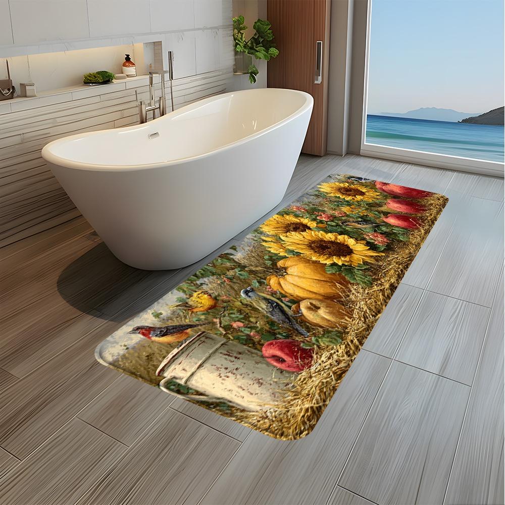 Pastoral Sunflower Pumpkin Bird Harvest Long Runner Rug Floor Carpet Doormat Home Decor Mat for Bathroom Sink Side