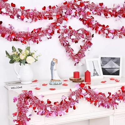 2M Valentijnsdag Hartvormige Slinger Kunstmatige Rood Roze Hangende Lint Slingers Ornament Valentijnsdag Decor