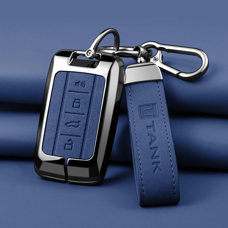 Zinc Alloy leather Car Key Case Cover Shell Fob for GWM Tank 300 500 Protective Remote Key Bag Keychain Car Interior Accessories
