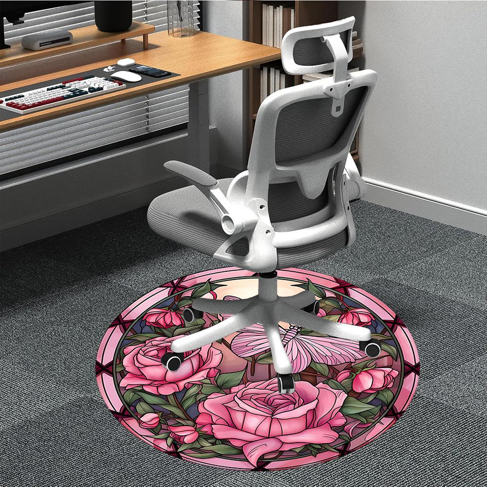 

1pc Butterfly Roses Stained Glass Chair Carpet for Office, Non-slip, Soft and Durable Office Rug, Perfect for Office yy251227124 80cm by 80cm