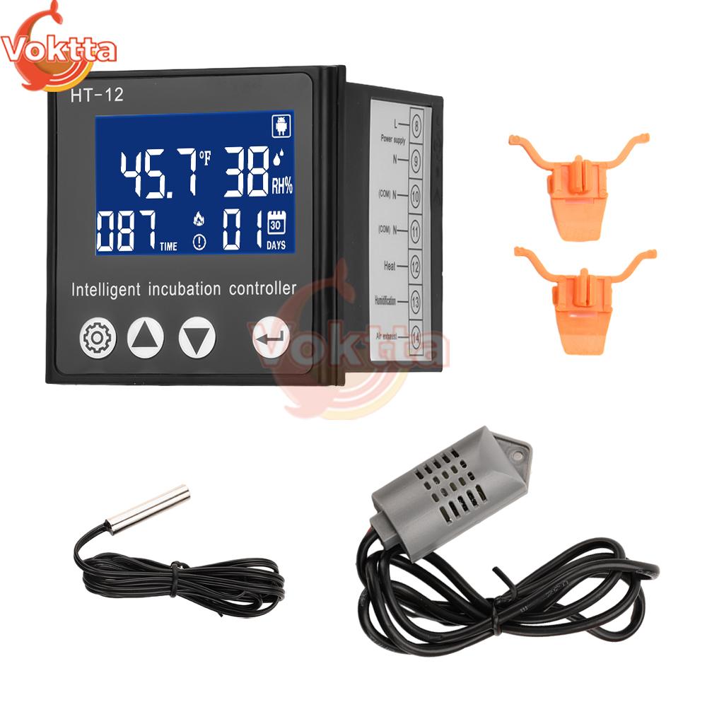 HT-12 Smart Egg Incubator Controller LCD Digital Display Thermostat Hygrostat Control with Temperature Humidity Sensor Probe 110-220V