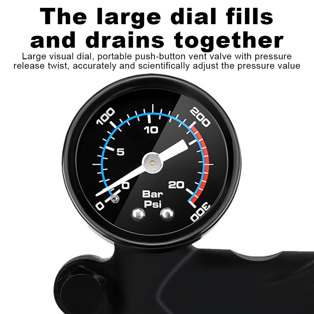 300PSI MTB Bike Shock Pump with Gauge Bike Air Shock Absorber High Pressure Portable Cycling Inflator for Fork & Rear Suspension