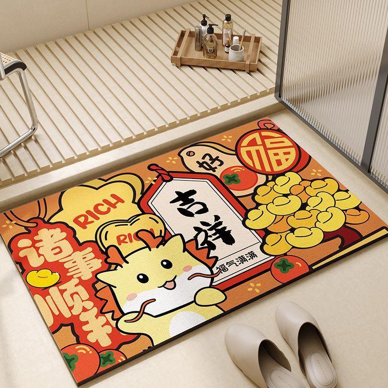 

Новогодний коврик для ванной год Дракона красный праздничный диатомовый коврик впитывающий коврик для туалета противоскользящий коврик 40*60cm
