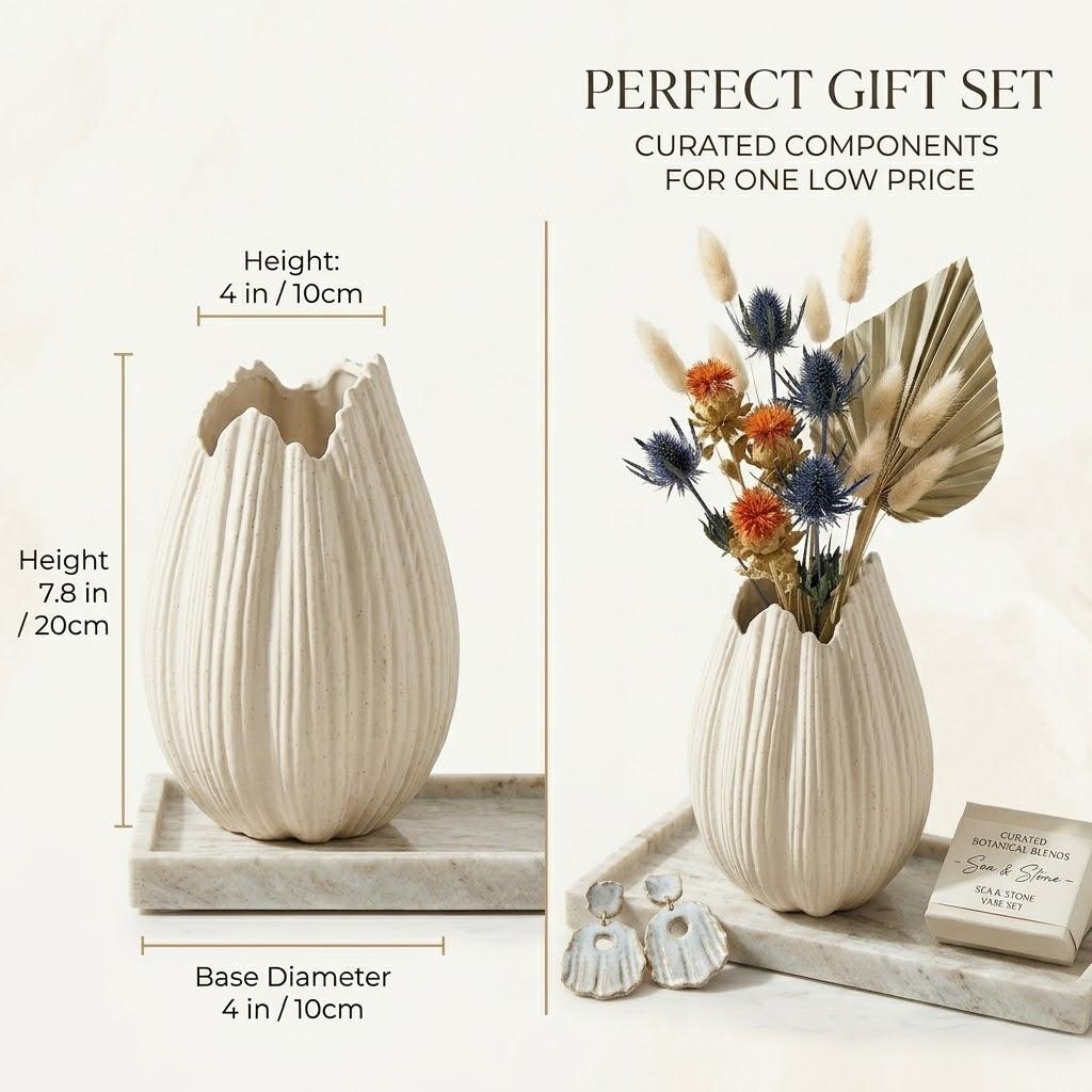 Minimalist Organic Ceramic Vase, 7.8 Modern Textured Flower Pot for Home Decor, Table Centerpiece грязно-белый