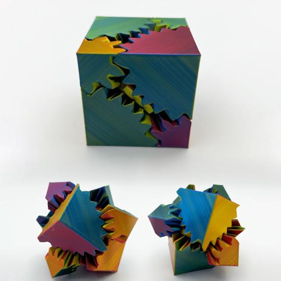 3D Printed Gear Cube Toy Stress Anxiety Relief Spin Cube Travel Portable Gear Square Block Sensory Fidget Toy Kids Teens Adults Gift