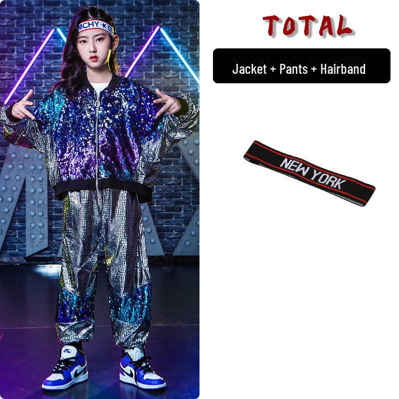 

Детский новогодний костюм для представления: Костюмы для уличных танцев в стиле хип-хоп с серебряными пайетками для мальчиков и девочек 140 cm