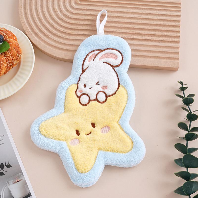 

Полотенце для рук с милым узором в виде кролика, мягкие подвесные полотенца, впитывающее полотенце из кораллового флиса, кухонное полотенце для ванной комнаты двойной толщины