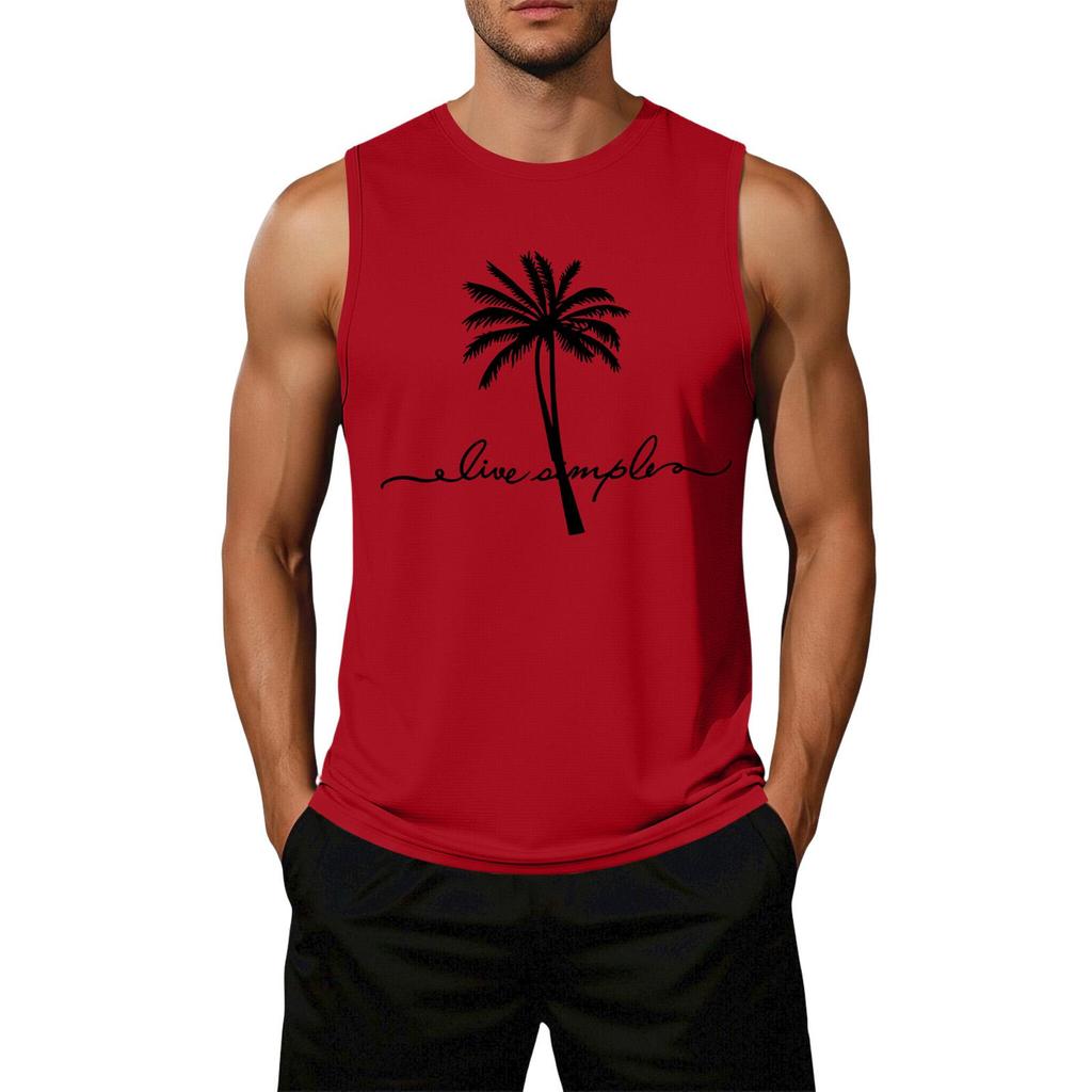 Men's Loose Fit Casual Sleeveless Tank Top Palm Tree Graphic Print Summer Muscle Shirt Lightweight Comfortable Activewear