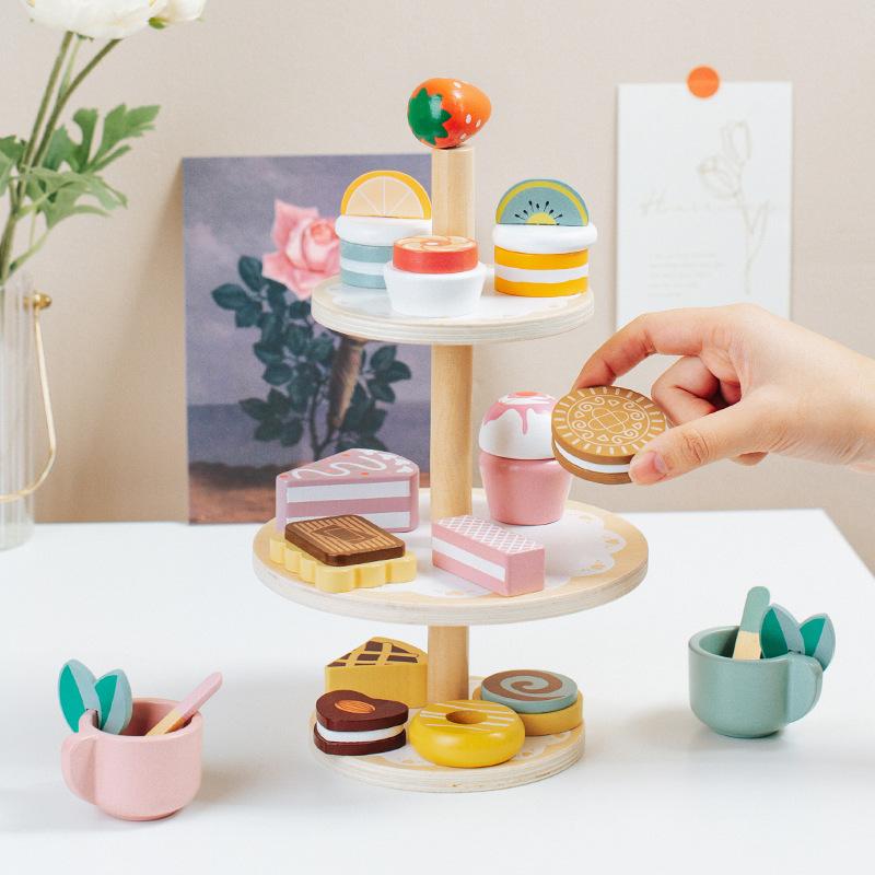 Play House Toy Kitchen Wooden Boy Girl Dessert Shop Ice Cream Tea Set Wooden Children'S Toys