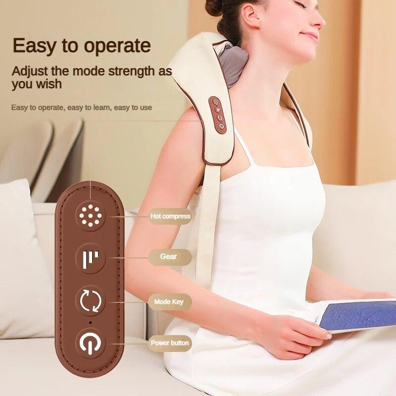 Masaj Shiatsu electric fără fir pentru gât și spate, șal liniștitor, frământare 5D, pernă de masaj, umăr, picior, corp 1 buc