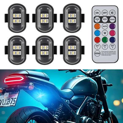 6Pcs RGB Led Car Strobe Lights Motorcycle LED Flash Position Wireless Light 8 Colors Aircraft Airplane Helicopter Warning Lights Accessories