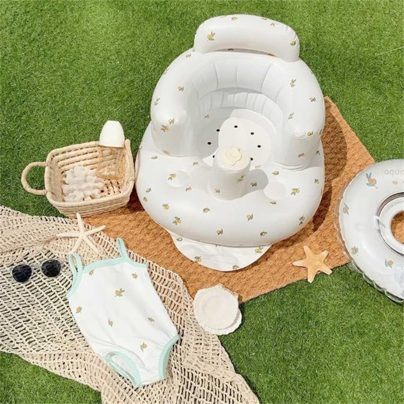 NASSIA Children's Bath Chair, Inflatable Sofa with Back Support, Bathing Aid, Sitting Training, Non-Slip, and Water-Draining (Flower Design)