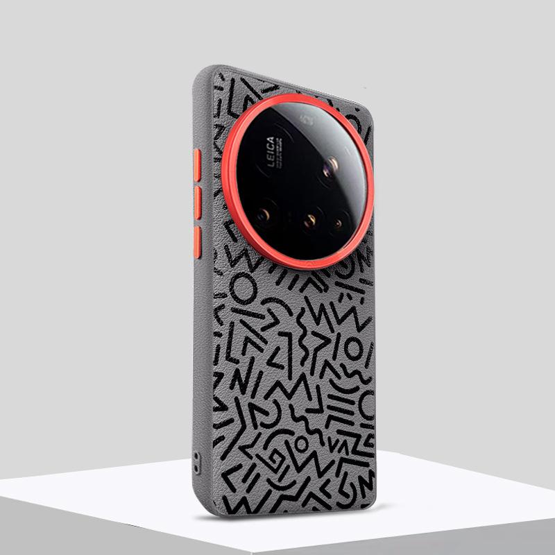 Magnetische Leder-Handyhülle für Xiaomi 15 Ultra Großer Metall-Len, Mi13 14 Ultra 15 Pro Geometrische Graffiti Schutzhülle