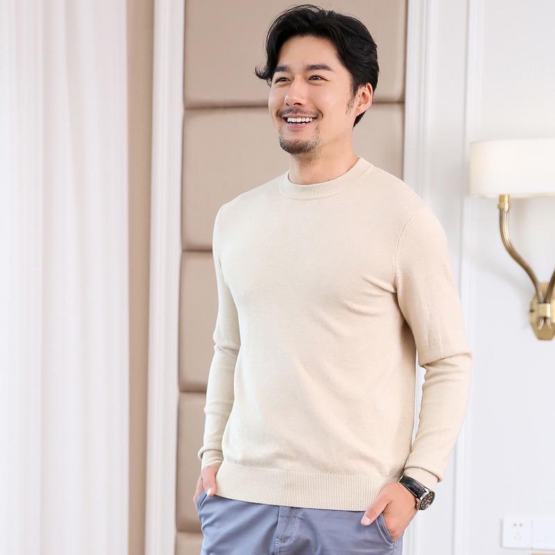 2021 Men's Korean Knitted Round Neck Sweater - Loose Fit, Solid Color, Plus Size, Long Sleeve Pullover for Spring & Autumn