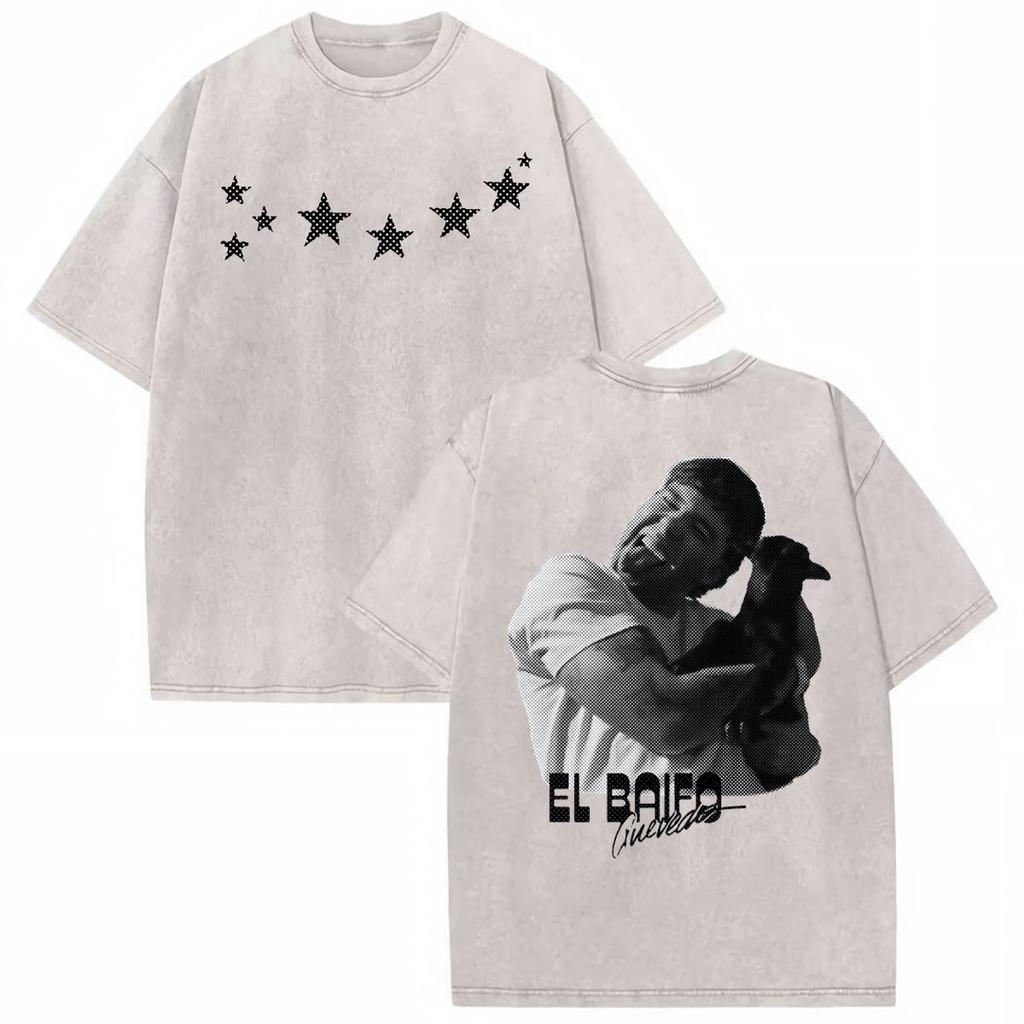 Rapper Quevedo EL BAIFO 2026 Album T-shirt Lavaggio Vintage Unisex Donna Harajuku Hip Hop Street T-shirt Top Estivi T-shirt Girocollo