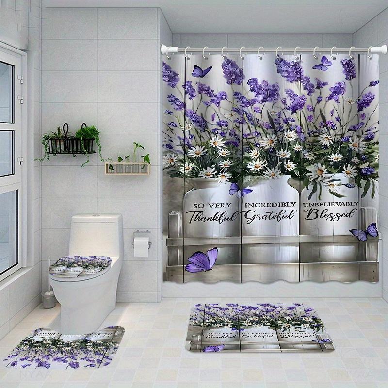 

Complete Waterproof Bathroom Set: Shower Curtain With 12 Hooks, Non-Slip Rug, Toilet Lid Cover & Mat - Stylish Polyester Fabric, W60H190(CM)-1 Pcs