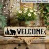 2D Flat, 1pc, 3.94 X 15.74 Inches Aluminum Decorative Sign -Rustic Bear Silhouette Metal Wall Decor - Vintage Cabin Sign with Welcome Bear & Paw