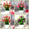 Plastic Lily Cherry Blossom Rose Flowers Potted Plant For Decor Home