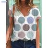 2025 dámské tričko s výstřihem do V, retro potisk s puntíky, módní dámské volnočasové tričko s krátkým rukávem, top pro ženy na léto