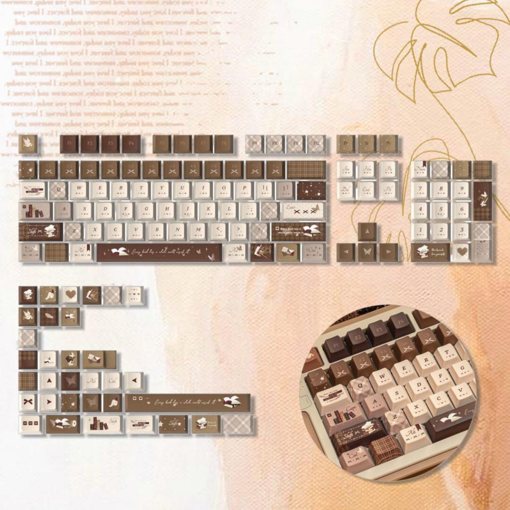 130 Keys Angel Lie Themed Five Sides Dye Sublimation PBT Keycaps Cherry Profile Cute Key Cap for MX Switches Mechanical Keyboard