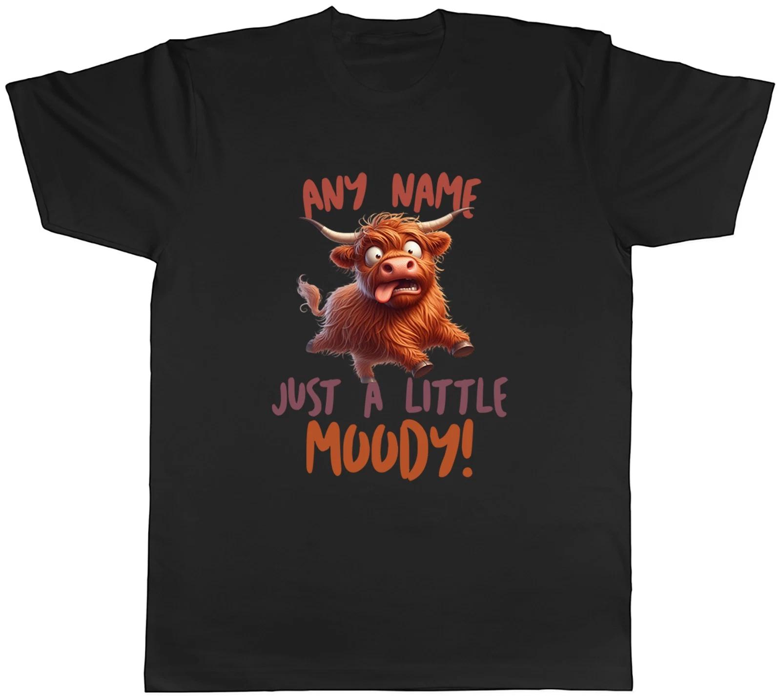 Personalised Just a Little Moody Highland Cow Mens T-Shirt Tee Gift Top XL