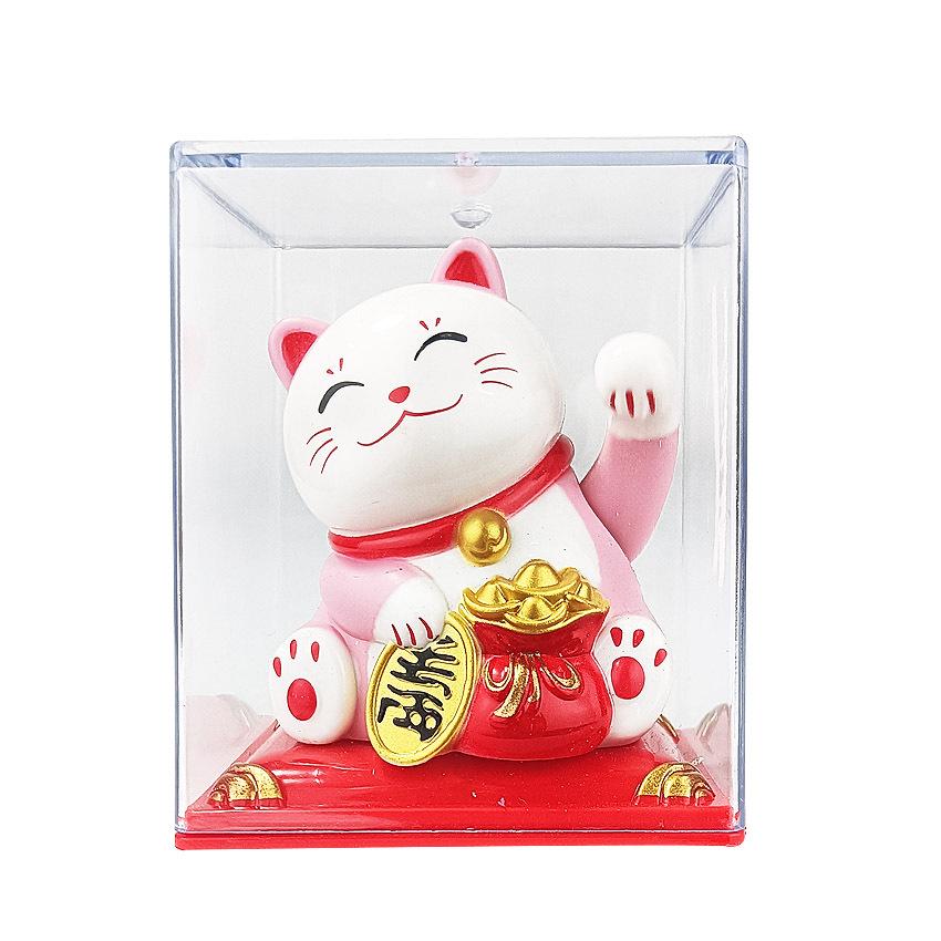 Y Solar Fortune Cat Waving Hand Ornament: Light-Powered Decor for Car, Living Room, or Office Desk