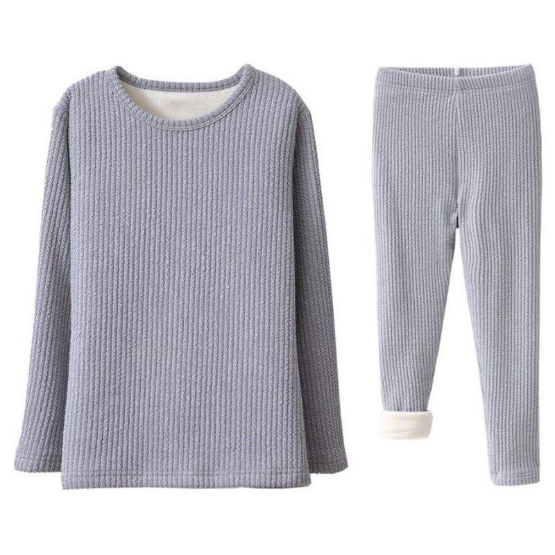 Children's Underwear Suit Medium and Large Baby Boys' Girl Pajamas Fall and Winter Warm Long Johns Top & Bottom Fleece Lined Padded Warm Keeping
