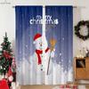 Cartoon Snowman Christmas Decorative Curtains Suitable for Bedroom Restaurant New Year Party Decorative Curtains 2 Pieces