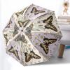 1pc Sturdy 8-Bone Auto Umbrella, Elegant Pink Butterfly Golden Butterflies Umbrella, Digital Printed, Foldable Umbrella for On-the-Go Outdoor Use
