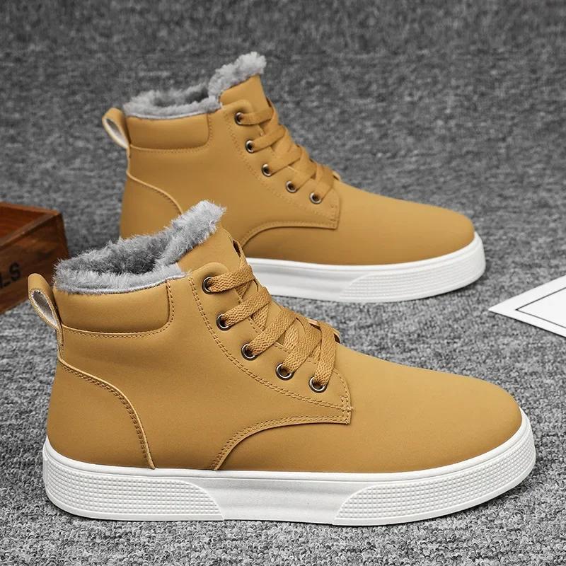 2024 Men's Boots Winter New Denim Boots Fashion Warm Korean Edition Trendy Student Versatile Work Boots Black Flat Cotton Shoes