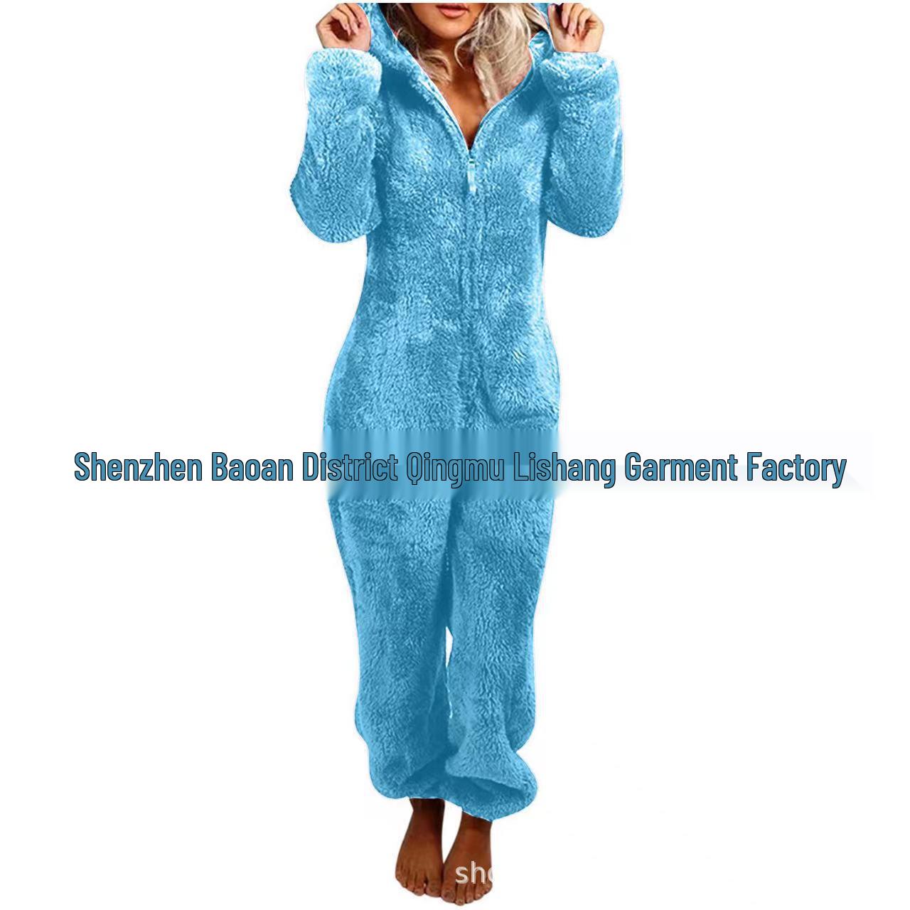 

2025 Women s Fleece-Lined Fur Jumpsuit with Hood - European & American Autumn/Winter Style M
