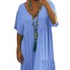 Summer Cotton Linen Dress for Women Oversized Loose Beach Sundress Short Sleeve V Neck Casual Flowy Long Dress