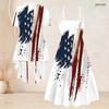 Women Plus Size American Flag Printed Two Piece Set V Neck Strappy Flared Dress Short Sleeve Cardigan